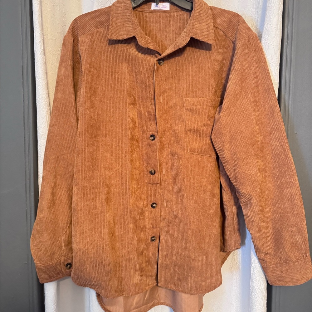 Pink Lily Tan Corduroy Utility Jacket